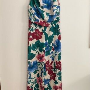 Zara jumpsuit satin wide leg floral sleeveless size XL NEW